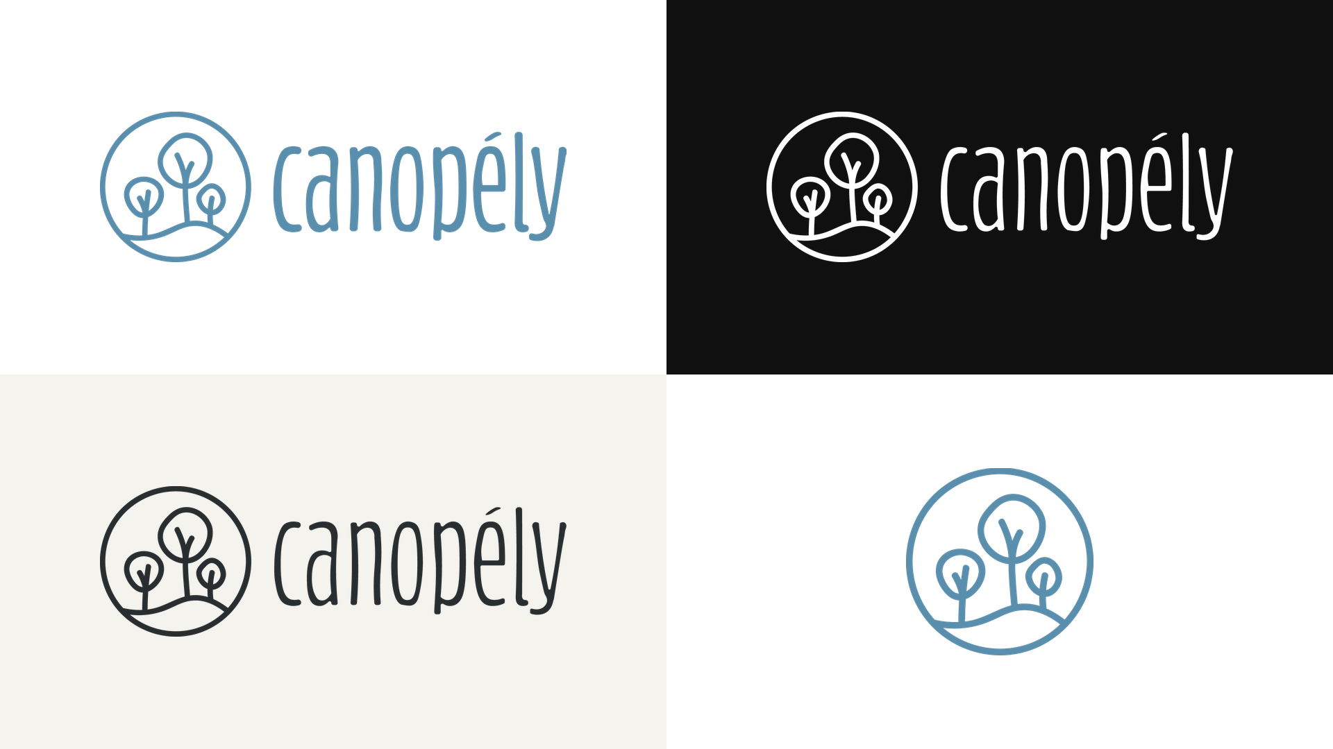 Déclinaisons du logo Canopély — couleur, noir, blanc, icône